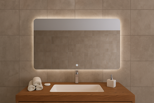 Зеркало в ванную 80х60 с подсветкой, сенсор на касание с диммером и плавным пуском Caiman KvintEco