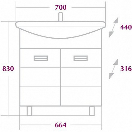 Тумба с раковиной Оника Балтика-Люкс 70.10К