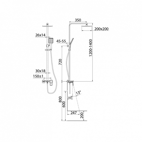 Смеситель с верхним душем и изливом 426901 Bild BILBL1Fi06