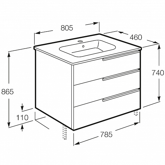 Тумба под раковину Roca Victoria Nord Ice Edition 80 3 ящика ZRU9302835