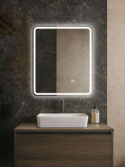 Зеркало 60х70 Аврора Люкс Monterey с подсветкой, термообогревом, часами с термометром и сенсором на взмах,