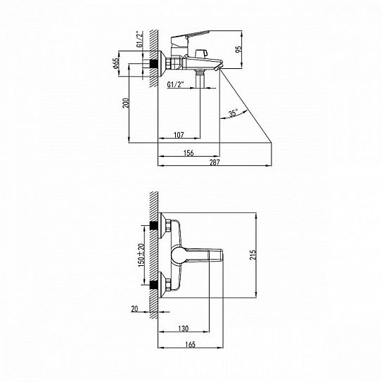 Смеситель для ванны фиксированный Milardo Stripe STRSB02M02