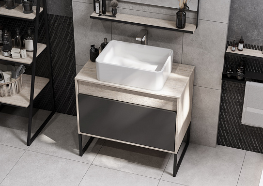 Тумба под накладную раковину Aquaton Лофт Урбан 80 серый графит, дуб орегон 1A247601LQX60