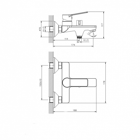Смеситель для ванны с коротким изливом Rush Haiti HA1935-44