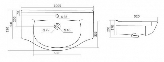 Тумба с раковиной 100 Onika Эльбрус 100.13 два ящика