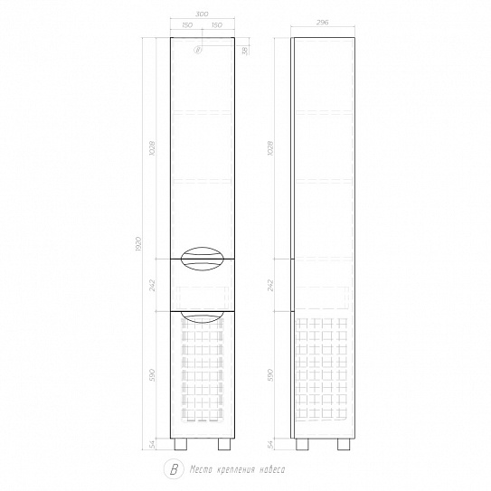 Пенал для ванны VIGO CALLAO 2-300 с бельевой корзиной