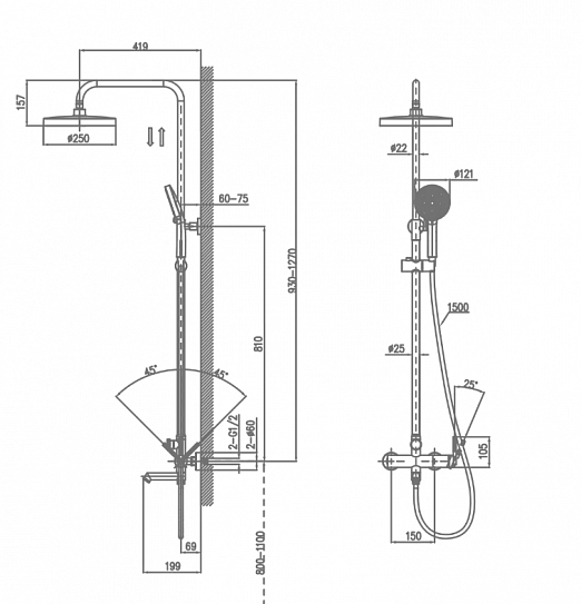 Душевая система из нержавеющей стали SUS304 CALORIE CAL51037-1