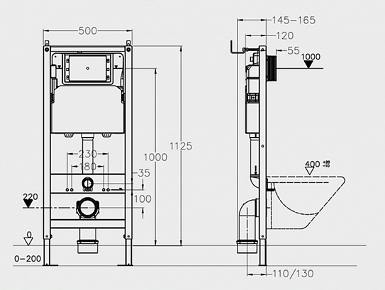 Инсталляция для подвесного унитаза Monterey H511A, клавиша белая (пневмо)