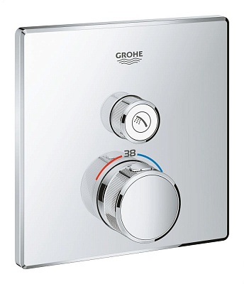 Термостат для душа Grohe Grohtherm SmartControl, комплект верхней монтажной части для Rapido SmartBox, квадратная розетка, 1 кнопка управления