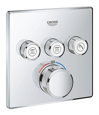 Термостат для ванны/душа Grohe Grohtherm SmartControl, комплект верхней монтажной части для Rapido SmartBox, квадратная  розетка, 3 кнопки управления