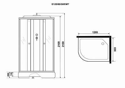 Душевая кабина 120х80х215 Niagara Eco E120/80/26L/MT левая, матовая высокий поддон