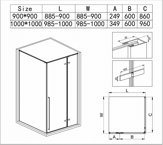 Душевое ограждение 90х90х200  KK REDO (OV-BN.90C) Benelli