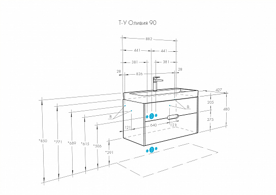 Тумба под раковину Aquaton Оливия 90 грей, дуб ойстер 1A254401OLUG0