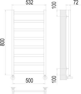 Полотенцесушитель водяной Terminus Эконом Аврора П8 50х80 RAL 9003 белый матовый лесенк 4670078534422
