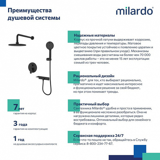 Душевая система с тропическим душем Milardo Rora RORBL02M67