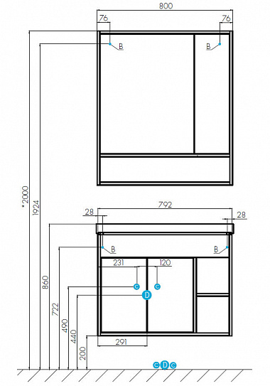 Тумба под раковину Aquaton Флай 80 белый, дуб крафт  1A237401FAX10
