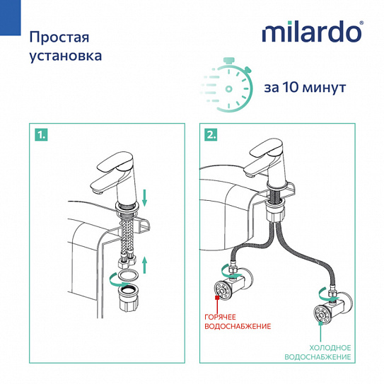 Смеситель для умывальника с гигиеническим душем, хром глянцевый, Rora, Milardo RORSB01M08