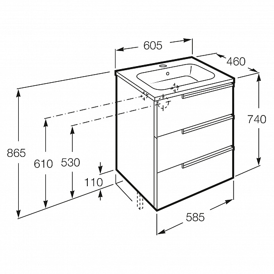 Тумба под раковину Roca Victoria Nord Ice Edition 60 3 ящика ZRU9302834
