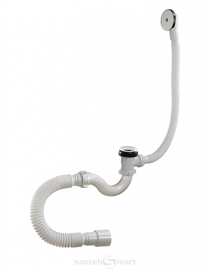 Сифон для ванны 1 1/2 40 S-тип, клик-клак с переливом,сгибкой трубой ORIO  A -20089