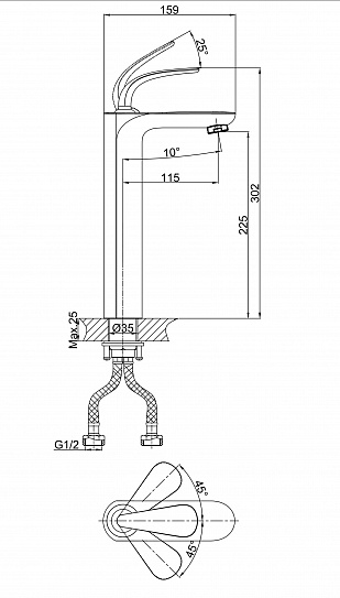 Смеситель для раковины d&k venice.Gondola Da1022041 высокий хром