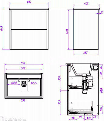Тумба под раковину La Fenice Tesoro 60 см FNC-01-TES-PB-60-2 подвесная