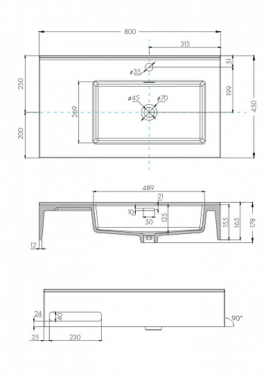 Раковина AQUATON Квадро Про 80 правая 1A734331QA01R
