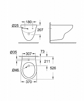 Биде подвесное Grohe Bau Ceramic 39433000