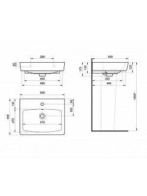 Раковина Santek Нео 55, фарфор, белая, прямоугольная,1WH302185