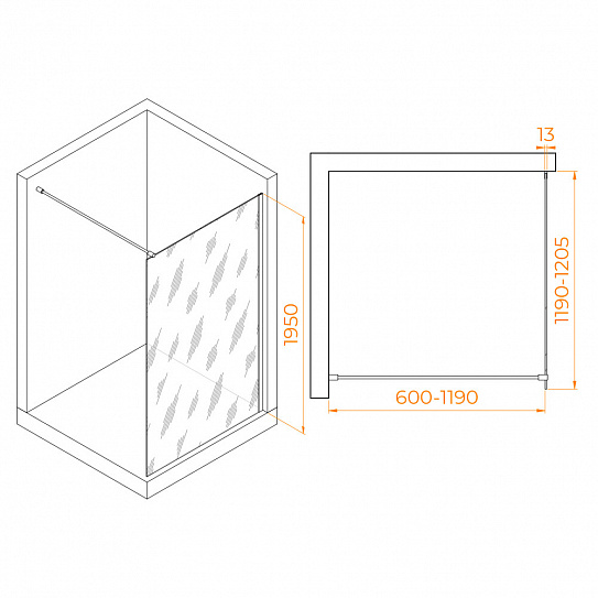 Перегородка для душа 120х195 RGW WA-010W 1200 351001012-15