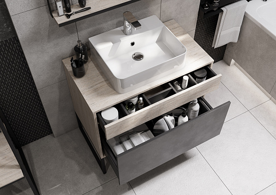 Тумба под накладную раковину Aquaton Лофт Урбан 80 серый графит, дуб орегон 1A247601LQX60