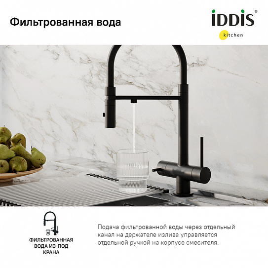 Смеситель для кухни с каналом для питьевой воды и гибким изливом Iddis Ace ACEBLFFi05