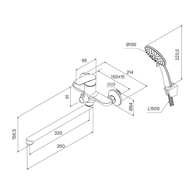 Смеситель для ванны с длинными изливом Milardo Rora RORWT00M10, белый матовый