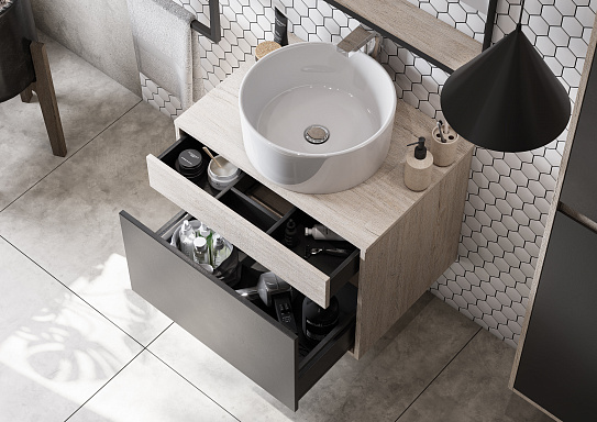 Тумба под накладную раковину Aquaton Лофт Урбан 65 серый графит, дуб орегон 1A254001LQX60