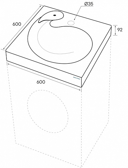 Раковина над стиральной машиной 60х60 Paulmark Winken PM740431, с комплектом, литьевой мрамор
