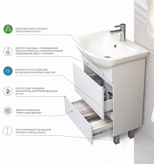 Тумба под раковину Vigo Wing 600-0-2 tn.WIN.BAL.60.2Y белый