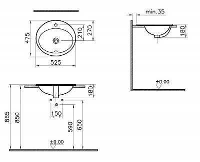 Раковина накладная Vitra S20 53см 5468В003-0001