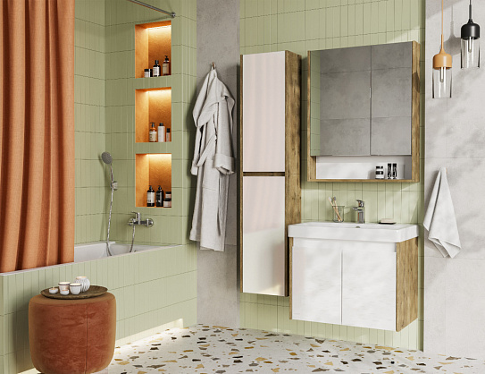 Тумба под раковину AQUATON Сканди Doors 70 белый глянец/дуб рустикальный 1A278901SDZ90