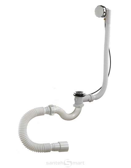 Сифон для ванны 1 1/2 40 Orio А-23089 с металлическим выпуском, переливом и гибкой трубой