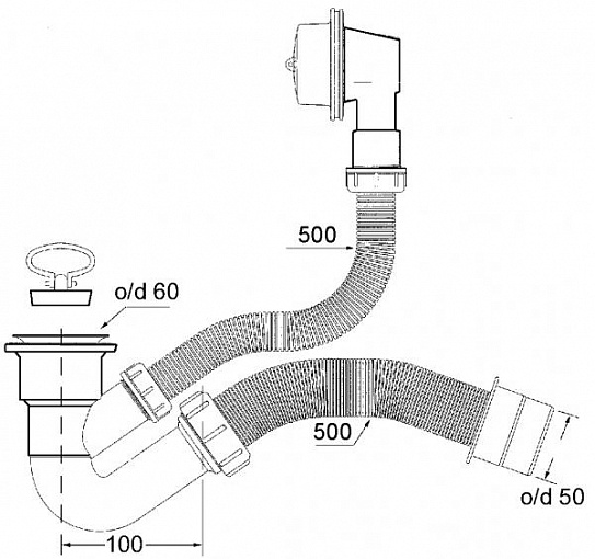 Сифон для ванны с коленом McALPINE MRB4 (обвязка)