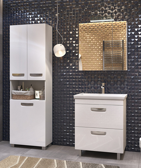 Шкаф пенал для ванной напольный 60 см  Vigo Plaza 60 (pn.PLA.60) белый, с корзиной для белья