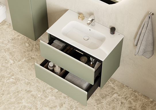 Тумба с раковиной подвесная Roca Ona Olive 800 оливковый матовый, 2 ящика, ZRU9307860