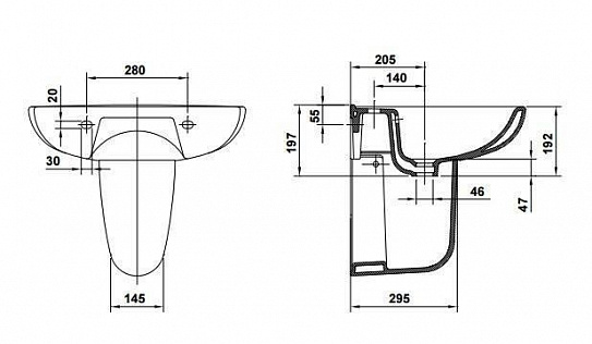 Раковина под пьедестал 65х51 см Gala 18030 Elia