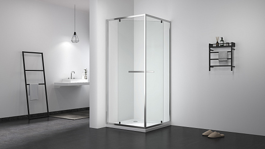 Душевое ограждение 90х90 MONTEREY EX-508 квадрат хром прозрачное стекло 6мм (Side Sliding)