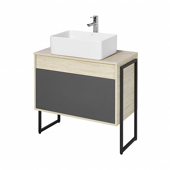 Тумба под накладную раковину Aquaton Лофт Урбан 80 серый графит, дуб орегон 1A247601LQX60