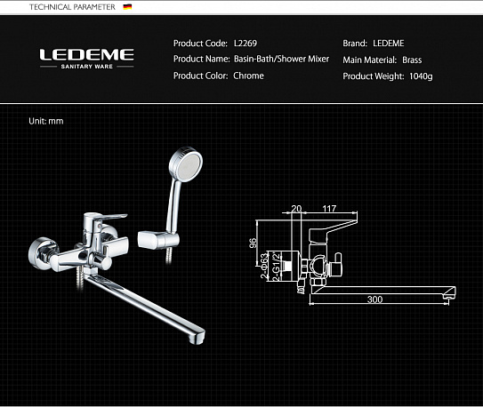 Смеситель для ванны Ledeme L2269