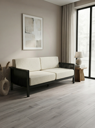 Диван на каркасе из бамбука с подушками 1840 FN-059D-1 BLACK BAMBOO+WHITE FABRIK