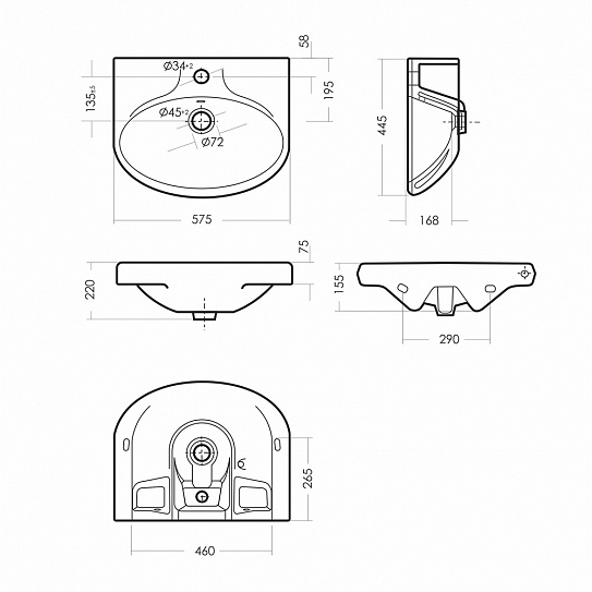 Раковина Sanita Самарская 57см SMRSAWB01