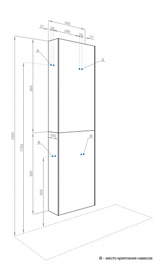 Шкаф навесной Aquaton Либерти дуб эльвезия 1A280003LYC70