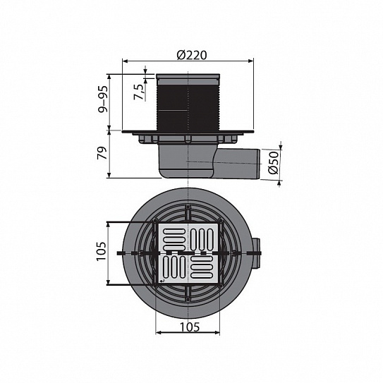 Сливной трап AlcaPlast APV101 105 x 105/50