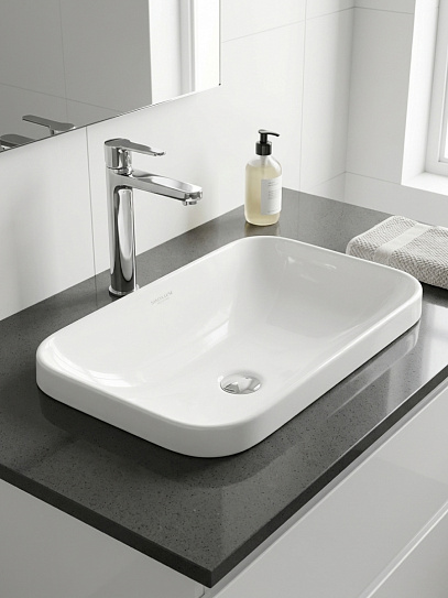 Раковина на столешницу врезная Sanita Luxe Infinity Inside 60см INF60SLWB01I, прямоугольная, фарфор